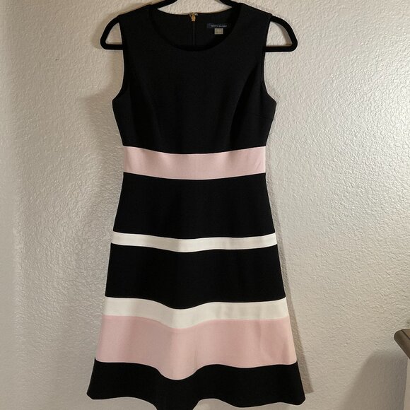 Tommy Hilfiger Striped Dress Black w/ Pink White color block stripes. Size 2 - Picture 1 of 4